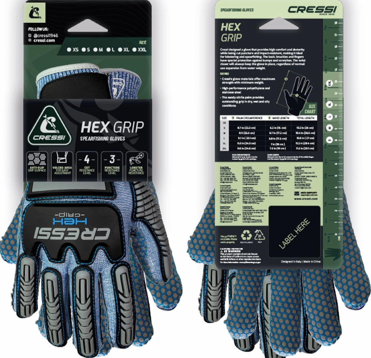 Cressi Hex Grip Spearfishing Gloves Blue